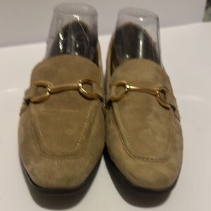 Steve Madden Cream Platform Loafers with Suede Material and Gold Hardware